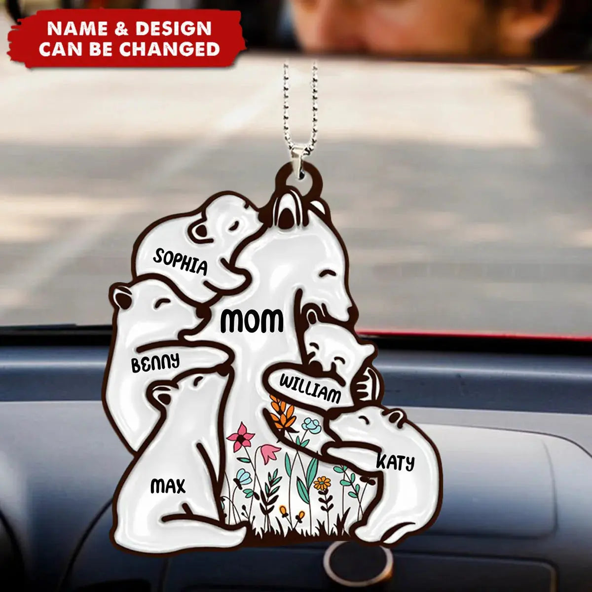 Floral Mama Bear Loving Gift For Mom - Personalized Car Ornament Car Ornament The Next Custom Gift