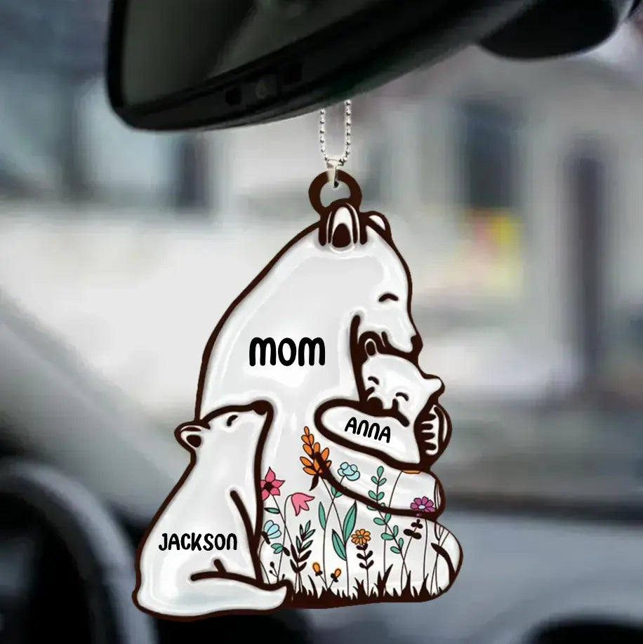 Floral Mama Bear Loving Gift For Mom - Personalized Car Ornament Car Ornament The Next Custom Gift