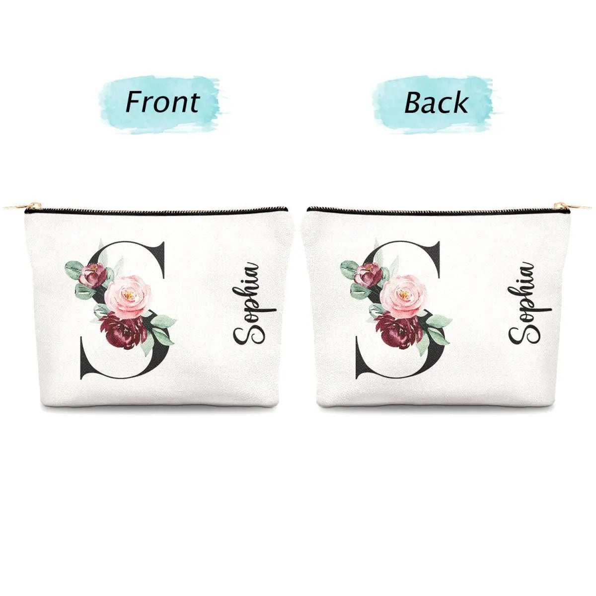 Floral Monogram - Gift For Her, Women - Personalized Cosmetic Bag Cosmetic Bag The Next Custom Gift