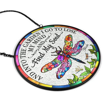Floral Art And Into The Garden I Go - Personalized Stained Glass Window Hanging Suncatcher