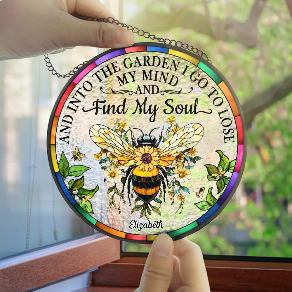Floral Art And Into The Garden I Go - Personalized Stained Glass Window Hanging Suncatcher