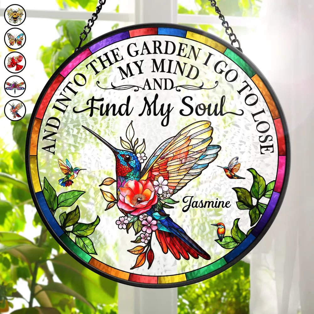 Floral Art And Into The Garden I Go - Personalized Stained Glass Window Hanging Suncatcher
