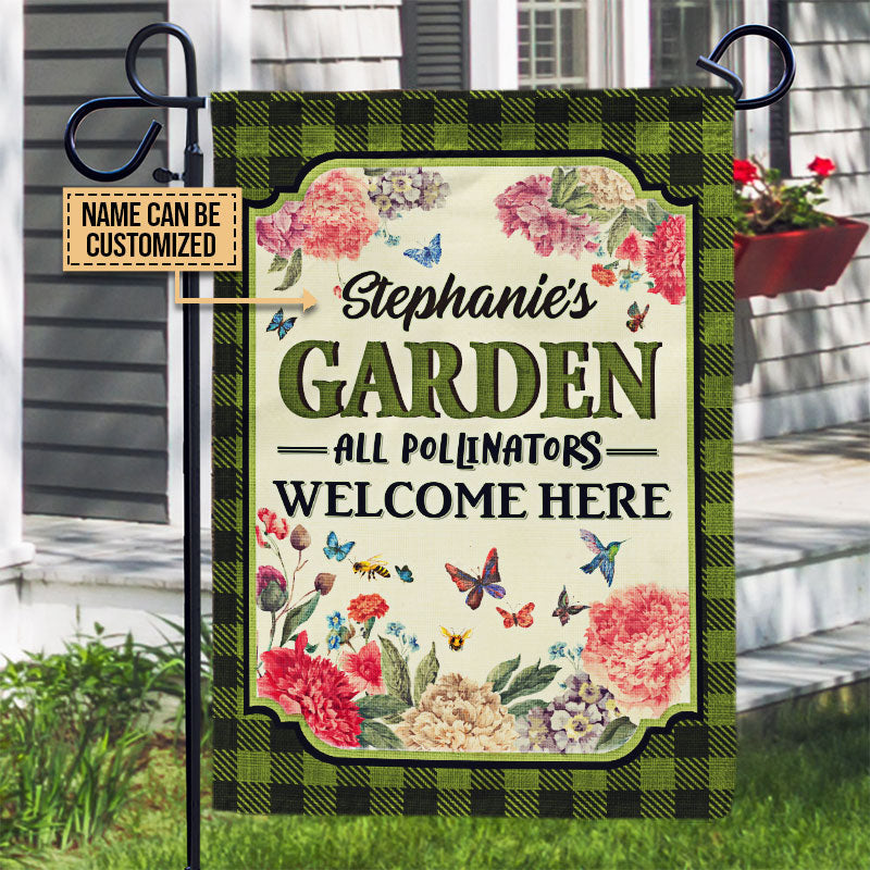 Flower Garden, Outdoor Garden Decor, All Pollinators Welcome Custom Flag
