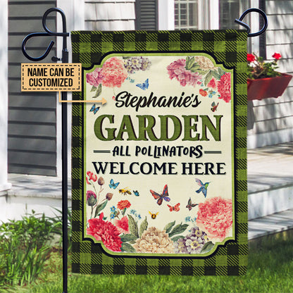 Flower Garden, Outdoor Garden Decor, All Pollinators Welcome Custom Flag