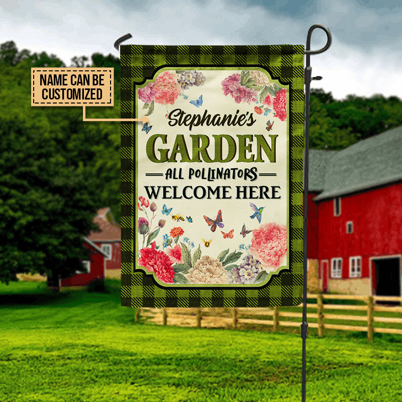 Flower Garden, Outdoor Garden Decor, All Pollinators Welcome Custom Flag