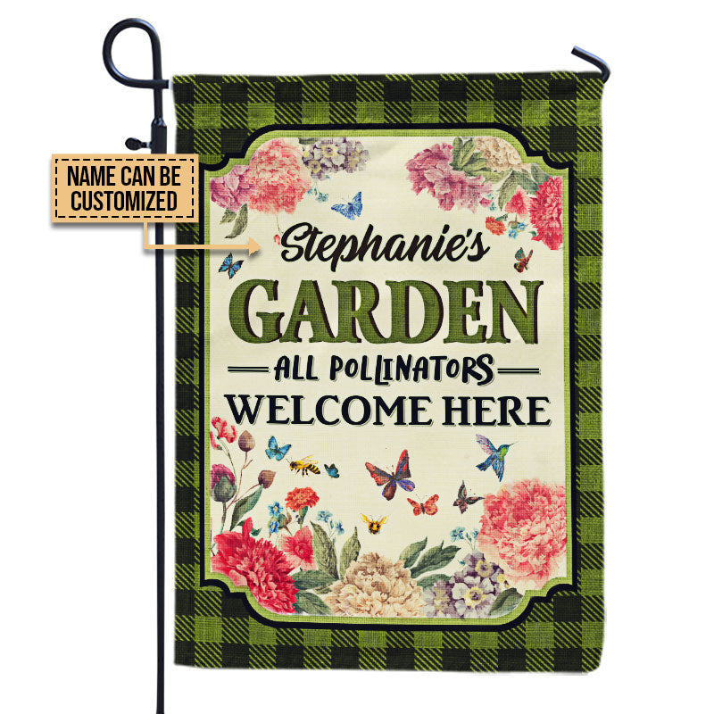 Flower Garden, Outdoor Garden Decor, All Pollinators Welcome Custom Flag