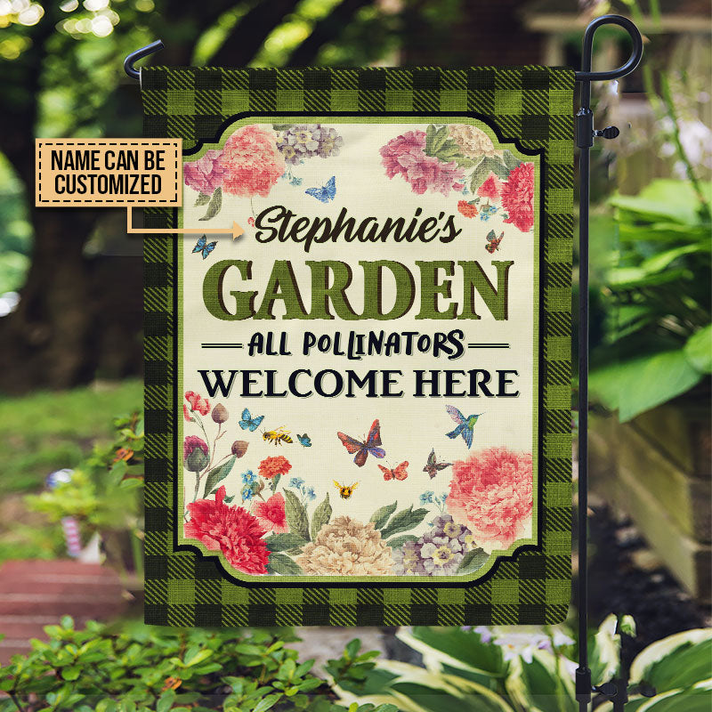 Flower Garden, Outdoor Garden Decor, All Pollinators Welcome Custom Flag