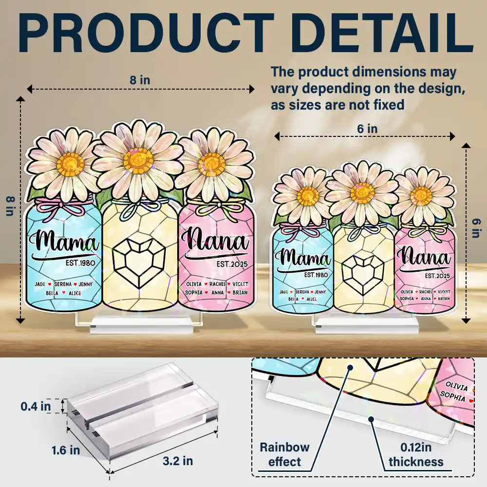 Flower Mason Jar Mom Grandma Great Grandma - Personalized Holographic Acrylic Plaque