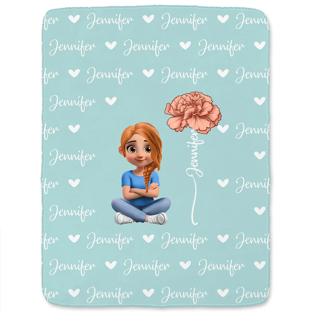 Flower Birth Month & Name Cute 3D Version - Personalized Fleece Blanket, Sherpa Blanket