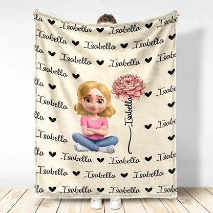 Flower Birth Month & Name Cute 3D Version - Personalized Fleece Blanket, Sherpa Blanket