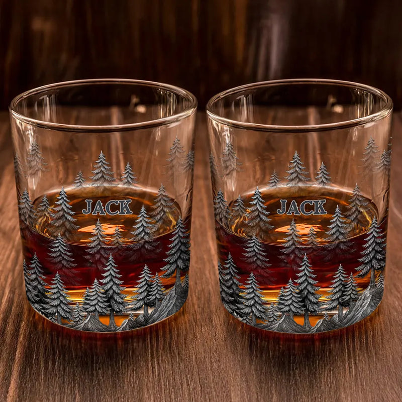 Forest & Clouds Camping Vibe Nature Inspired - Personalized Whiskey Glass