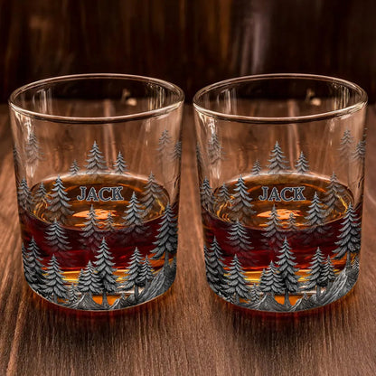 Forest & Clouds Camping Vibe Nature Inspired - Personalized Whiskey Glass