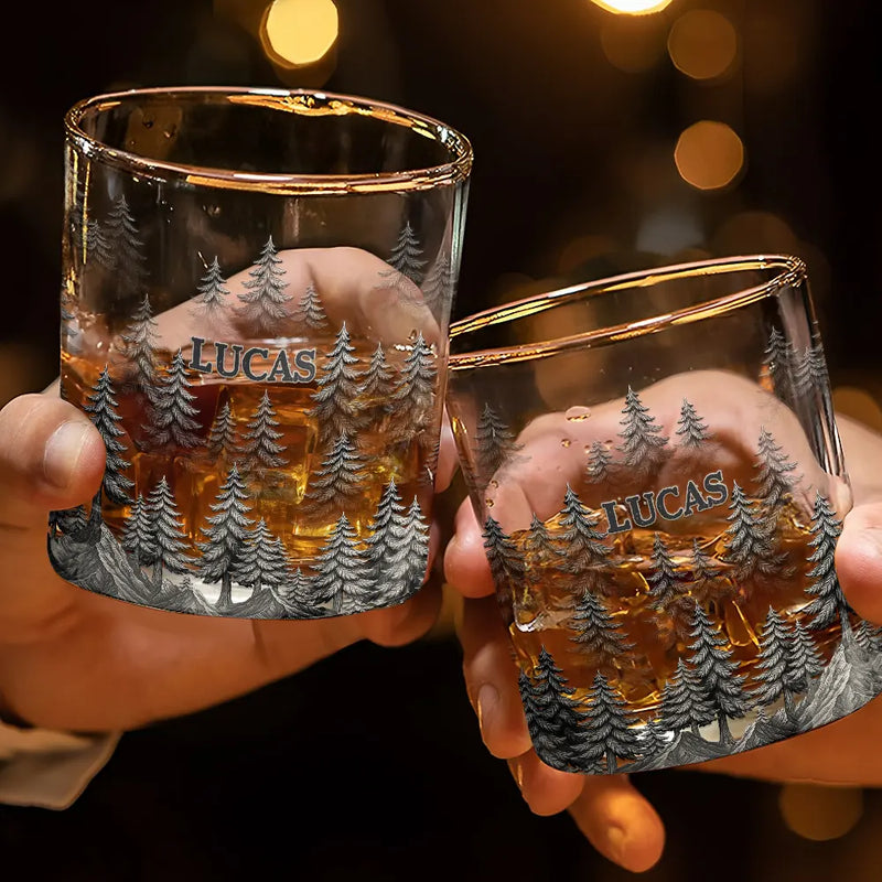 Forest & Clouds Camping Vibe Nature Inspired - Personalized Whiskey Glass