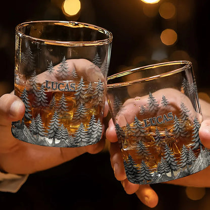 Forest & Clouds Camping Vibe Nature Inspired - Personalized Whiskey Glass