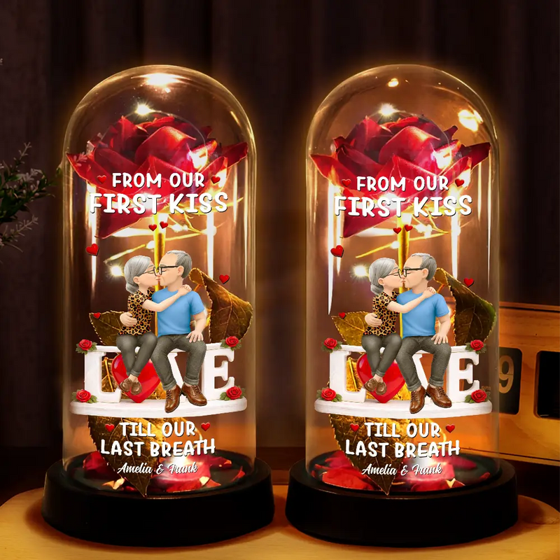 Forever Yours 3D Effect Flannel Couple - Personalized Everlasting Rose Dome Lamp