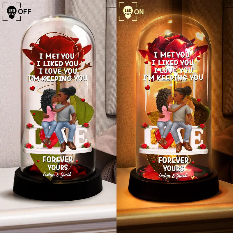 Forever Yours 3D Effect Flannel Couple - Personalized Everlasting Rose Dome Lamp