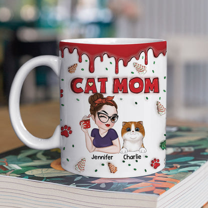 Cat Mom Christmas Cake - Personalized Custom 3D Inflated Effect Mug