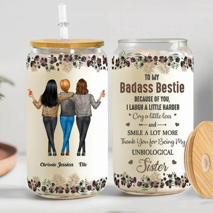 Friends - Because Of You I Laugh A Little Harder Friendship - Personalize Glass Can (LH) - The Next Custom Gift  Glass Can