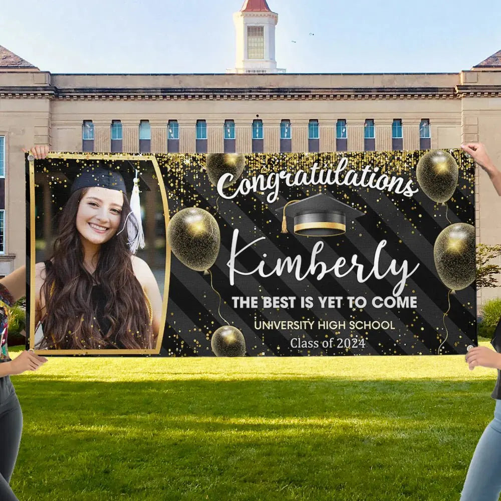 Friends - Custom Photo Congratulations Black & Gold Graduation Banner - Personalized Graduation Gift Banner The Next Custom Gift