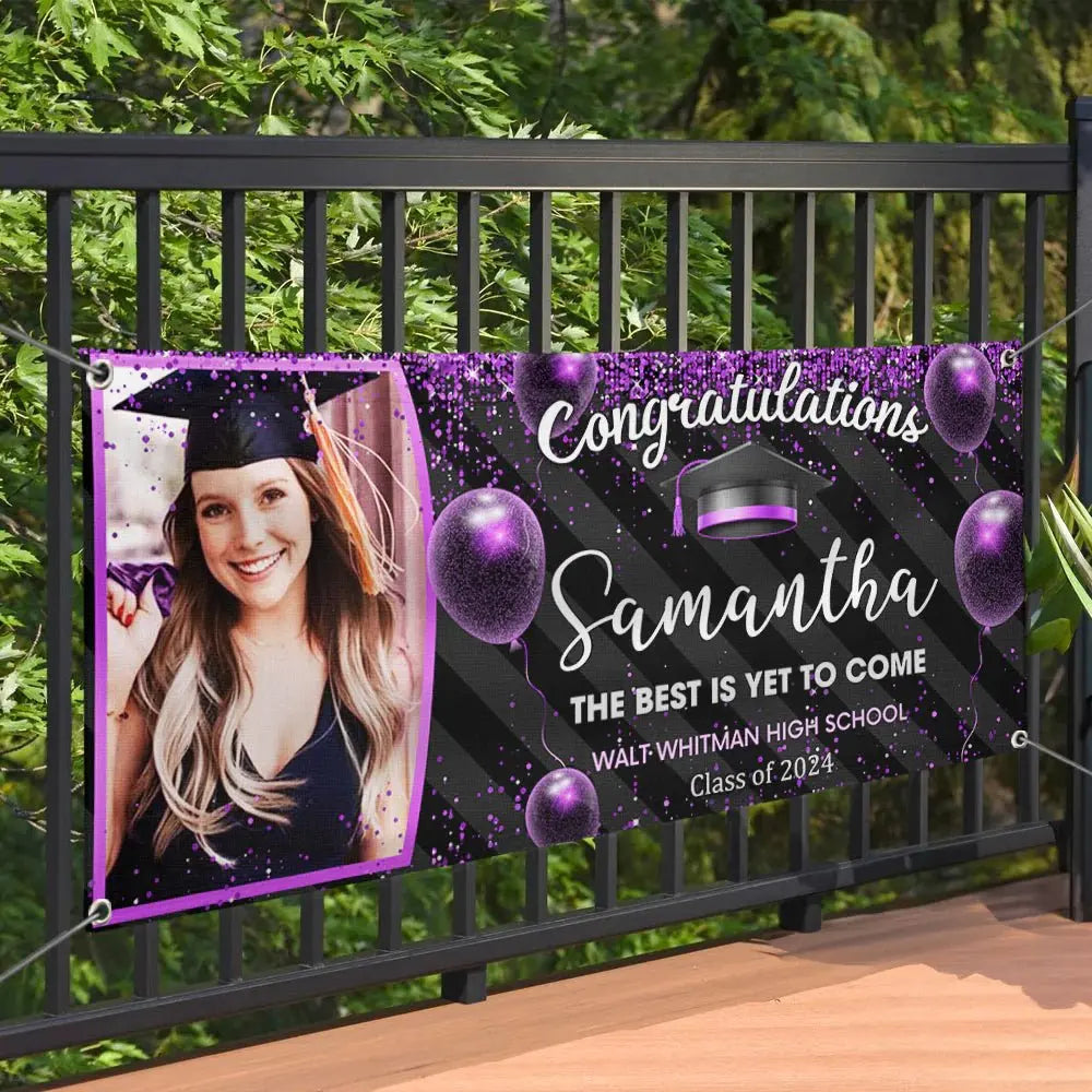 Friends - Custom Photo Congratulations Black & Gold Graduation Banner - Personalized Graduation Gift Banner The Next Custom Gift