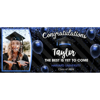 Friends - Custom Photo Congratulations Black & Gold Graduation Banner - Personalized Graduation Gift Banner The Next Custom Gift