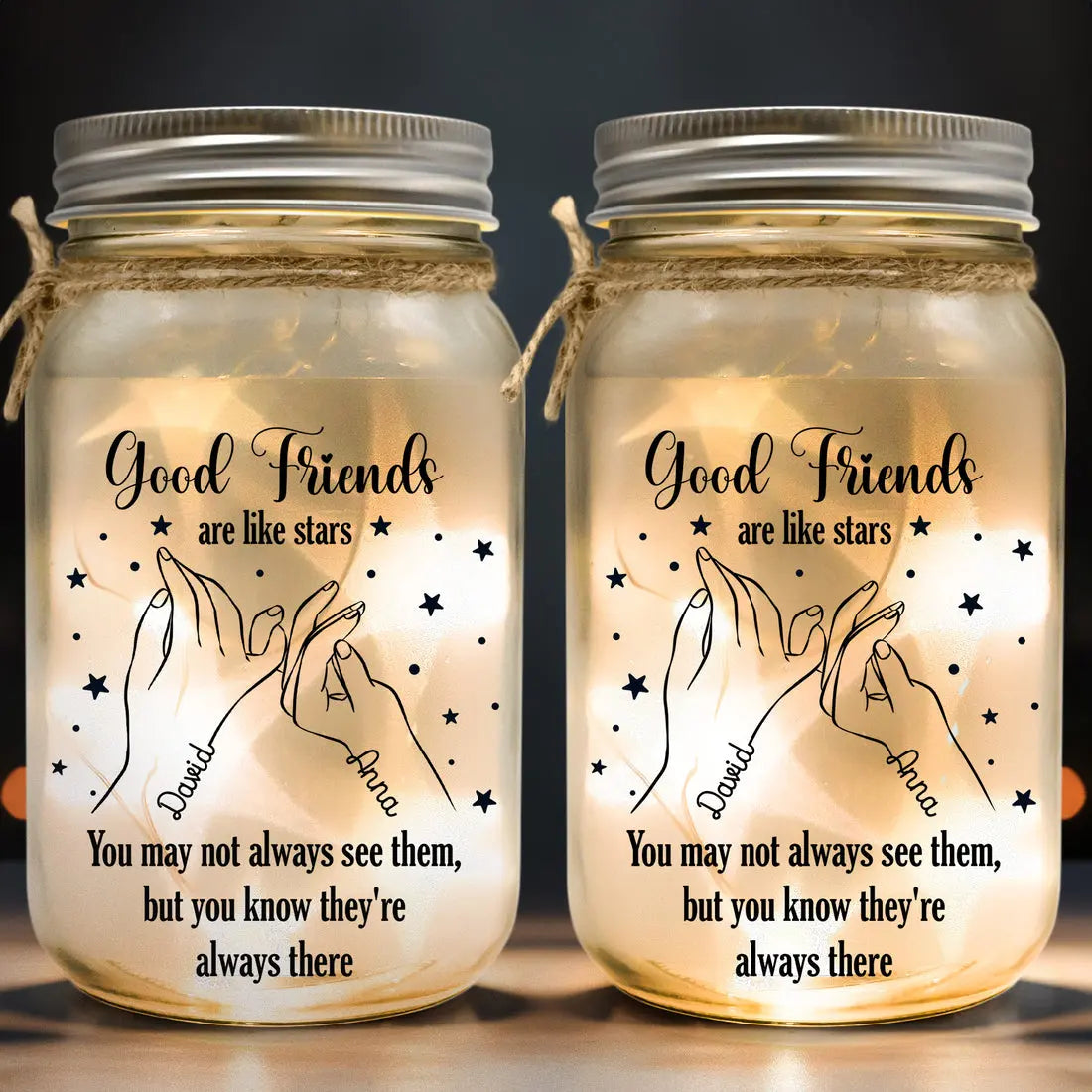 Friends - Good Friends Are Like Stars - Personalized Mason Jar Light MCN