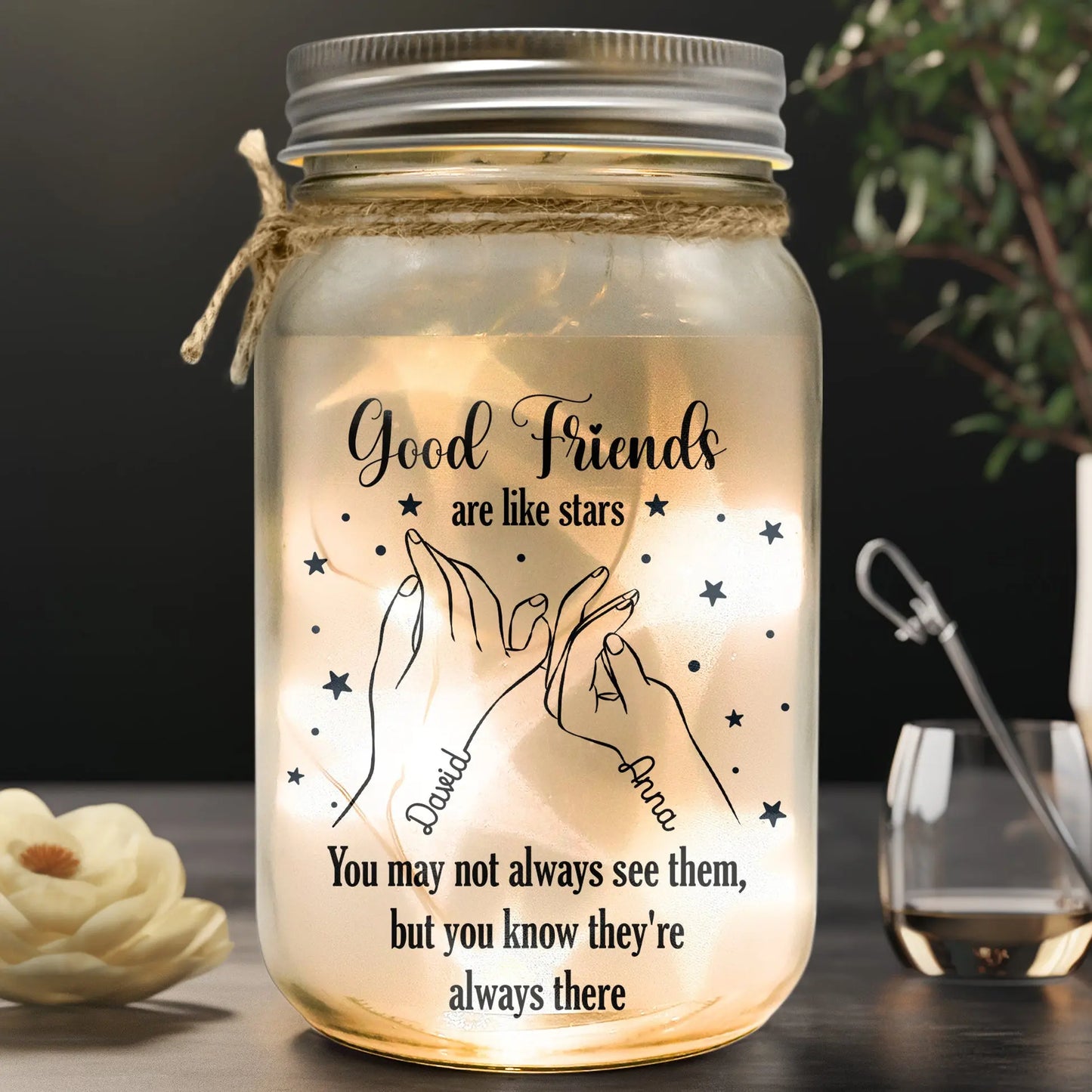 Friends - Good Friends Are Like Stars - Personalized Mason Jar Light MCN