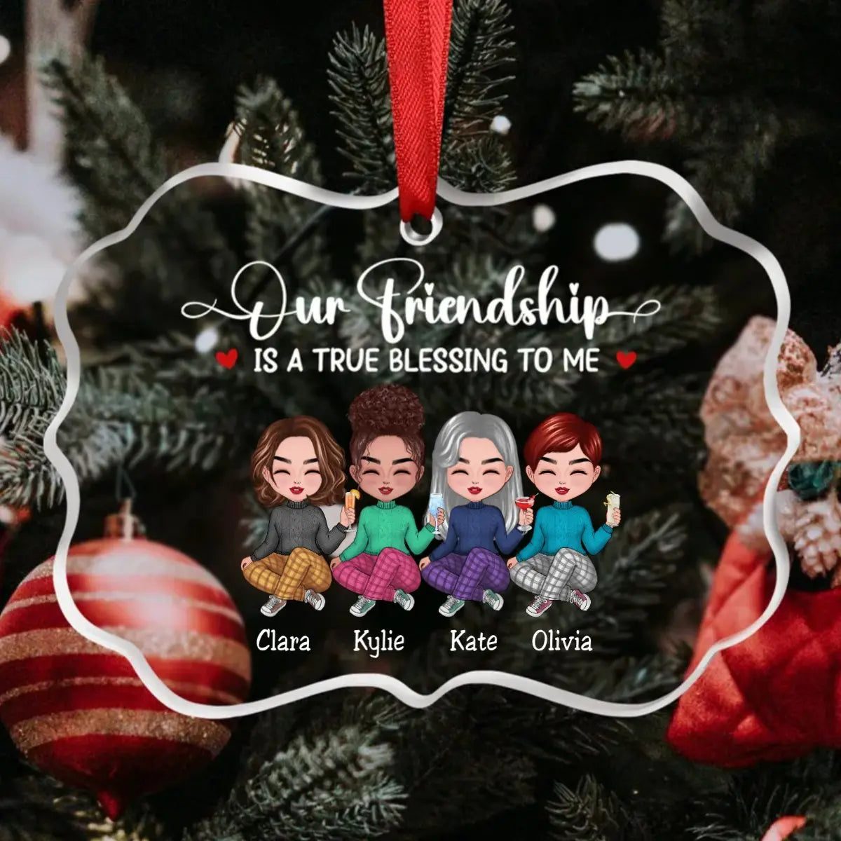 Friends - Our Friendship Is A True Blessing To Me - Personalized Transparent Ornament (TB)