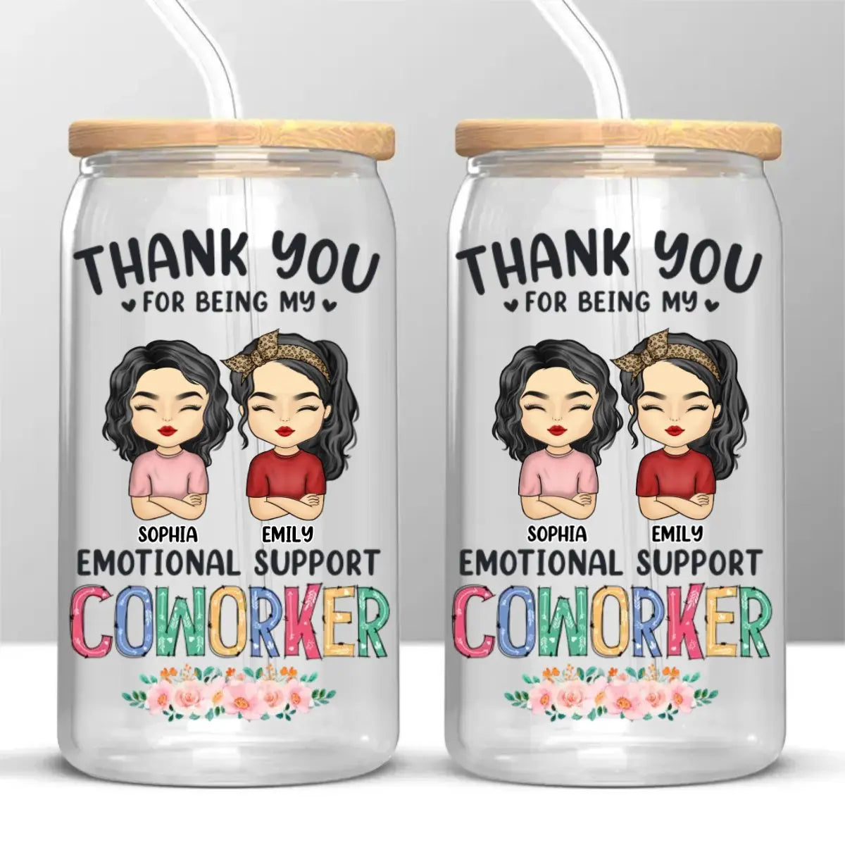 Friends - Thank you For Being My Emotional Support Coworker - Personalized Glass Can Glass Can The Next Custom Gift