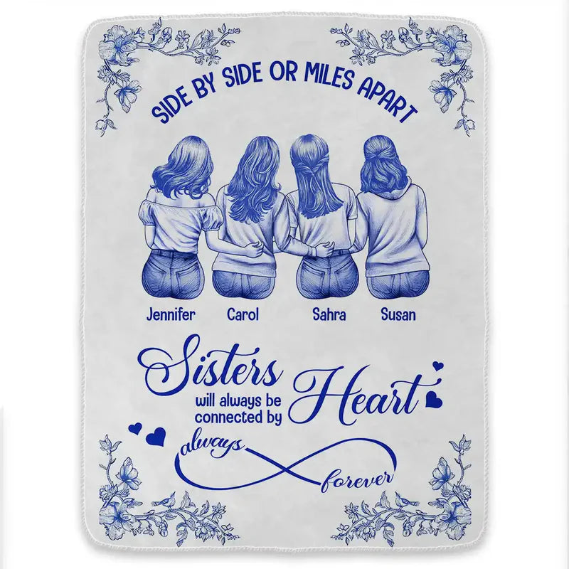 Friends Sisters Will Always Be Connected By Heart Chinoiserie Toile Besties - Personalized Fleece Blanket