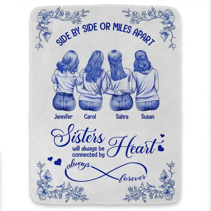 Friends Sisters Will Always Be Connected By Heart Chinoiserie Toile Besties - Personalized Fleece Blanket
