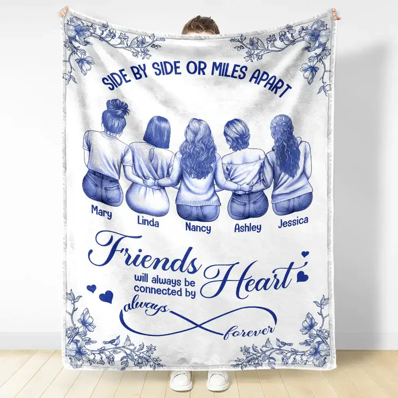 Friends Sisters Will Always Be Connected By Heart Chinoiserie Toile Besties - Personalized Fleece Blanket