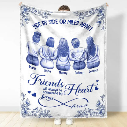Friends Sisters Will Always Be Connected By Heart Chinoiserie Toile Besties - Personalized Fleece Blanket