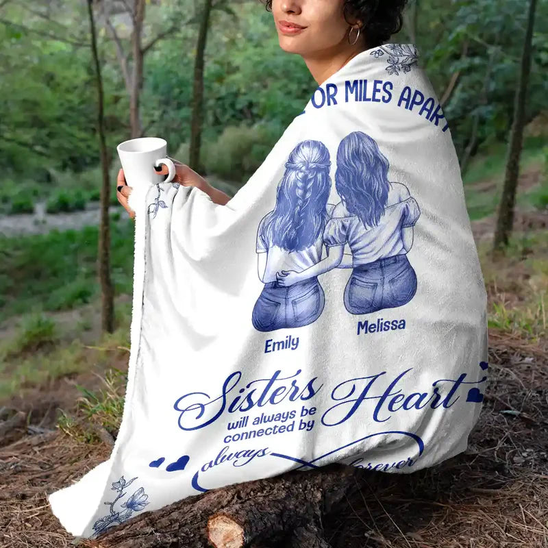 Friends Sisters Will Always Be Connected By Heart Chinoiserie Toile Besties - Personalized Fleece Blanket