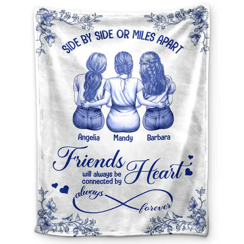 Friends Sisters Will Always Be Connected By Heart Chinoiserie Toile Besties - Personalized Fleece Blanket