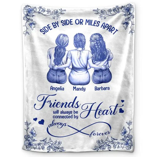 Friends Sisters Will Always Be Connected By Heart Chinoiserie Toile Besties - Personalized Fleece Blanket