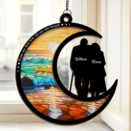 From Our First Kiss Till Our Last Breath - Couple Personalized Window Hanging Suncatcher - Gift For Husband Wife, Anniversary Hanging Suncatcher Ornament The Next Custom Gift