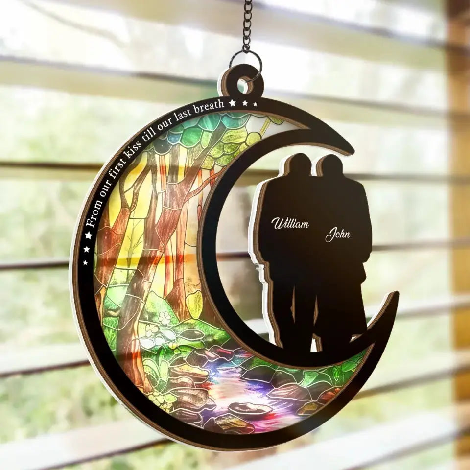 From Our First Kiss Till Our Last Breath - Couple Personalized Window Hanging Suncatcher - Gift For Husband Wife, Anniversary Hanging Suncatcher Ornament The Next Custom Gift