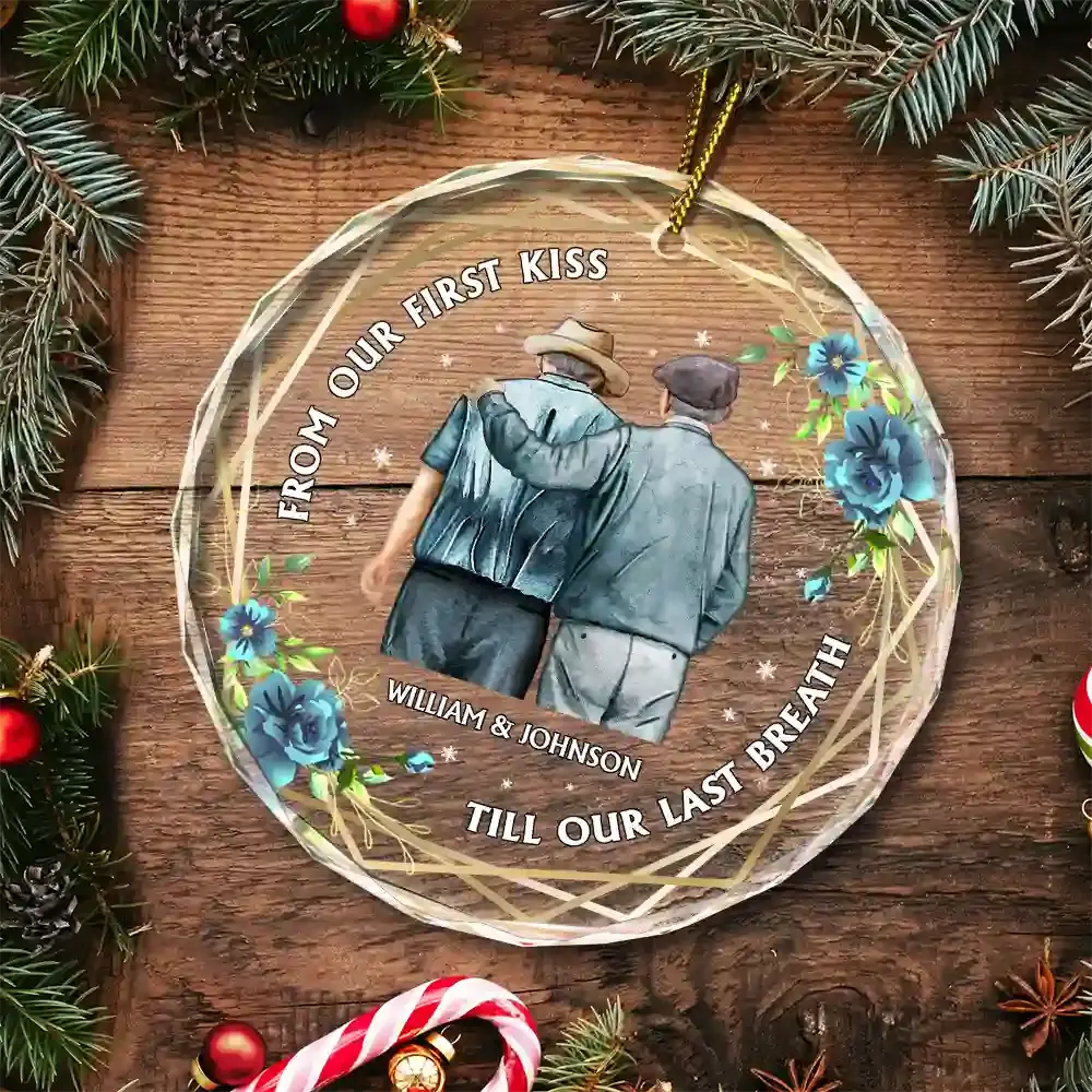 From Our First Kiss Till Our Last Breath Old Couples - Personalized Circle Glass Ornament Ornament The Next Custom Gift