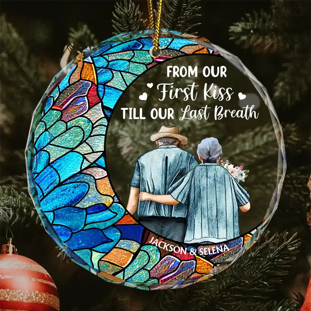 From Our First Kiss Till Our Last Breath - Personalized Circle Glass Ornament ornament The Next Custom Gift