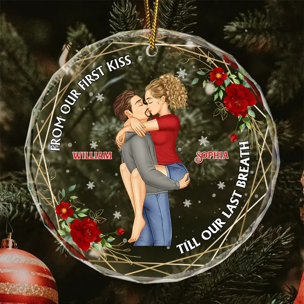 From Our First Kiss Till Our Last Breath Young Couples - Personalized Circle Glass Ornament ornament The Next Custom Gift