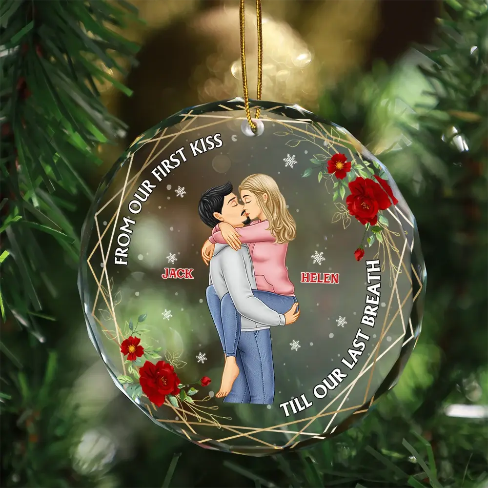 From Our First Kiss Till Our Last Breath Young Couples - Personalized Circle Glass Ornament ornament The Next Custom Gift