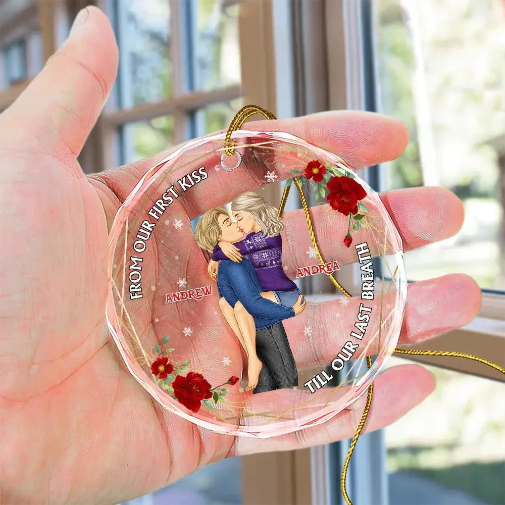 From Our First Kiss Till Our Last Breath Young Couples - Personalized Circle Glass Ornament ornament The Next Custom Gift