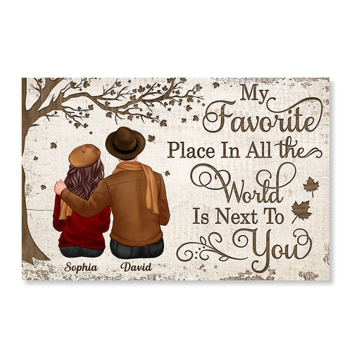Embracing Couple Sitting Under Tree Personalized Horizontal Poster, Valentine‘s Day Gift For Him, For Her
