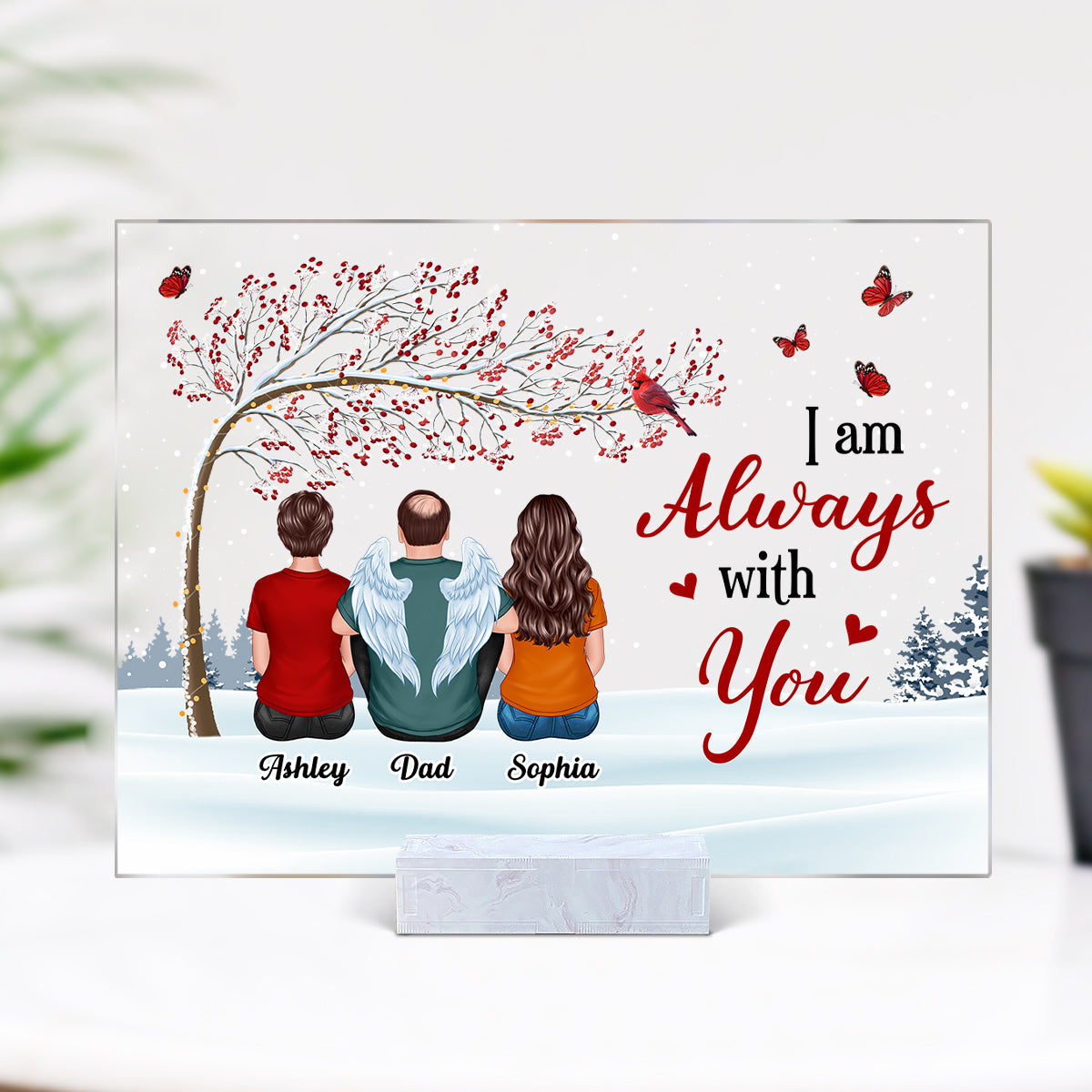 Berry Tree Cardinal Whole Back View Family Sitting Remembrance Gift Memorial Personalized Acrylic Plaque