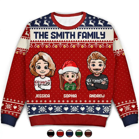 Fun Family Couple Pixel Art - Personalized Unisex Ugly Sweater