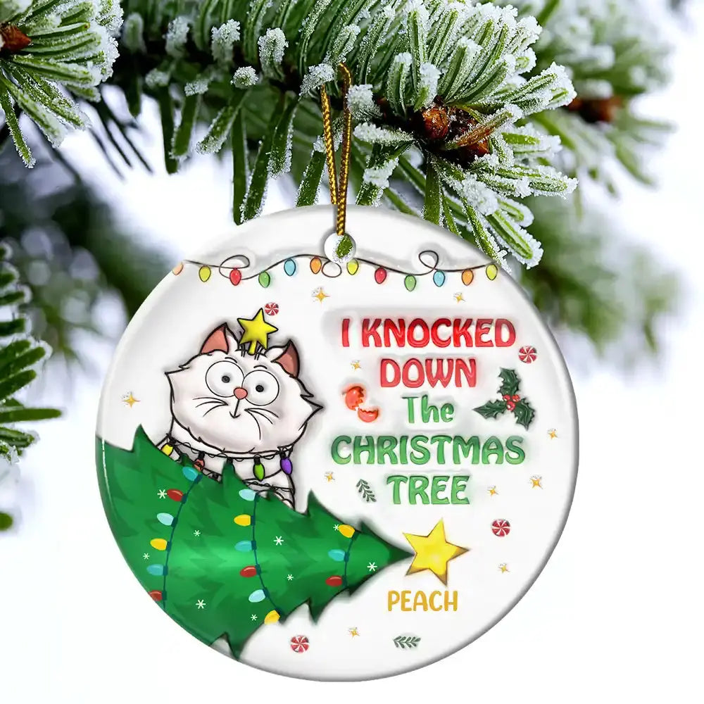 Funny Cartoon Cat On The Naughty List - 3D Inflated Effect Printed Ornament, Personalized Circle Ceramic Ornament ornament The Next Custom Gift