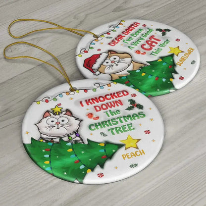 Funny Cartoon Cat On The Naughty List - 3D Inflated Effect Printed Ornament, Personalized Circle Ceramic Ornament ornament The Next Custom Gift