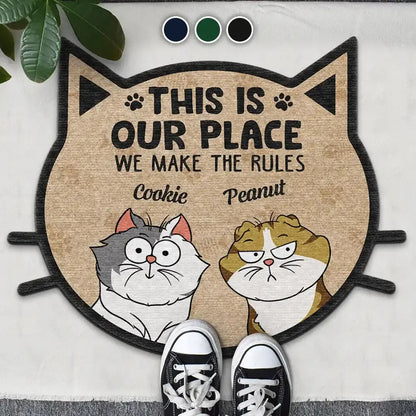 Funny Cartoon Cats We Make The Rules - Personalized Custom Shaped Doormat Doormat The Next Custom Gift