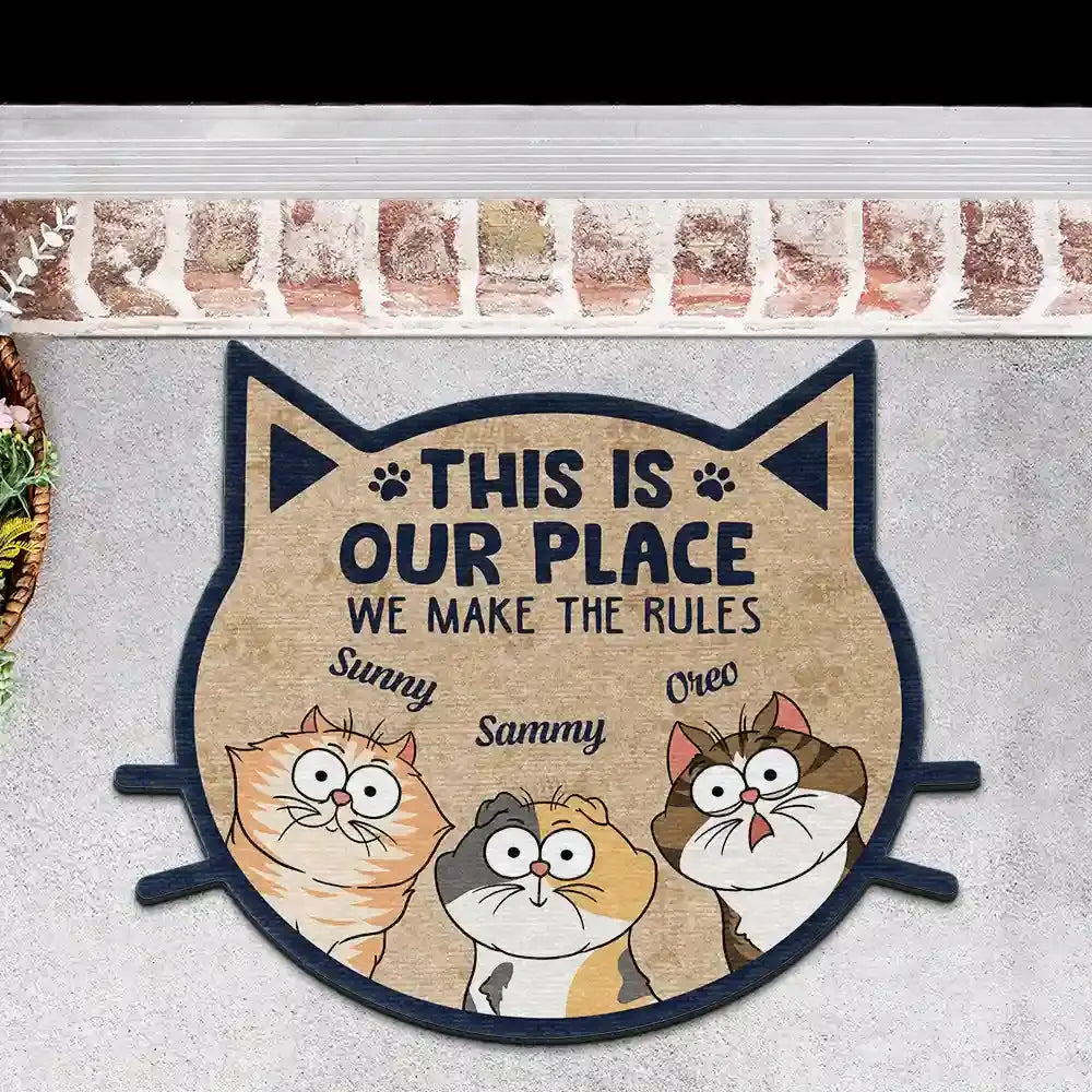 Funny Cartoon Cats We Make The Rules - Personalized Custom Shaped Doormat Doormat The Next Custom Gift